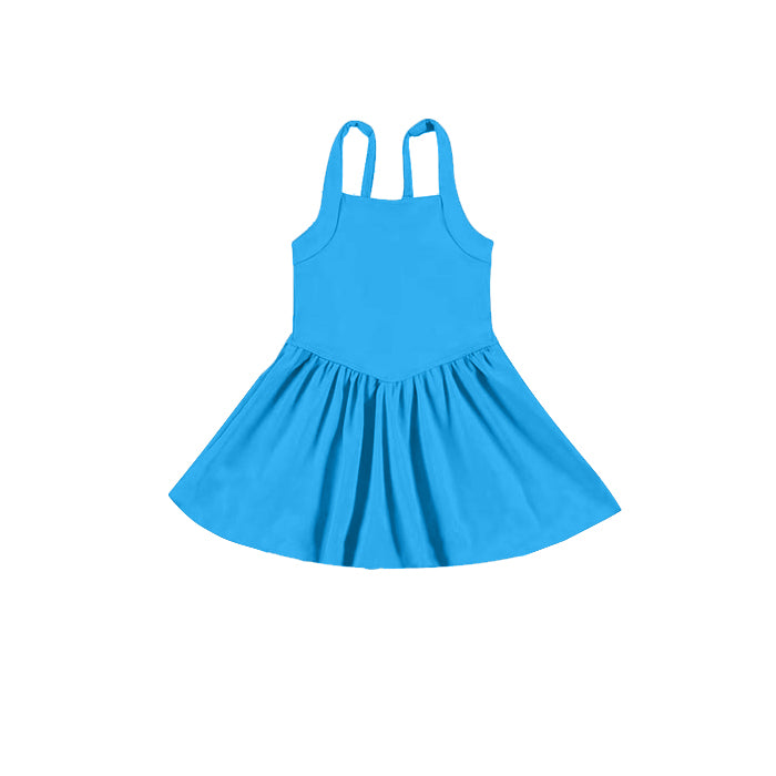 preorder GSD2556 Pure Blue Sleeveless Tunic Ruffle Yoga Dress Girls boutique outfit 202505