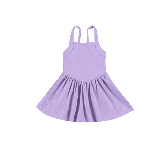 preorder GSD2559 Pure Purple Sleeveless Tunic Ruffle Yoga Dress Girls boutique outfit 202505