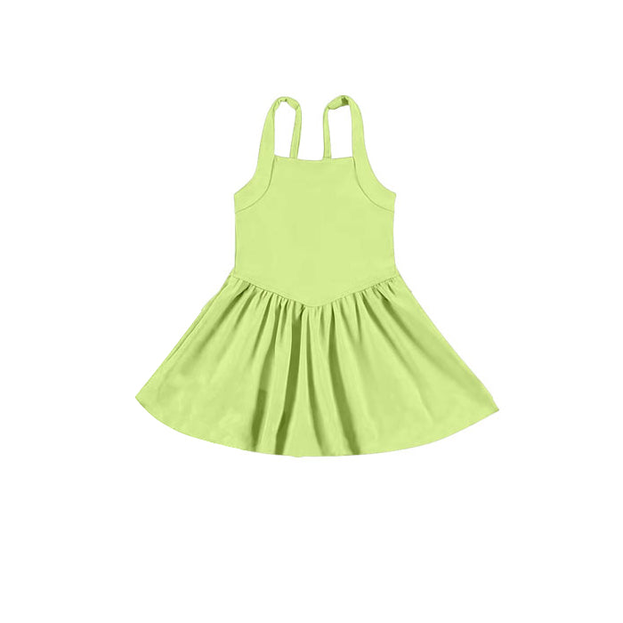 preorder GSD2561 Pure Yellow Green  Sleeveless Tunic Ruffle Yoga Dress Girls boutique outfit 202505