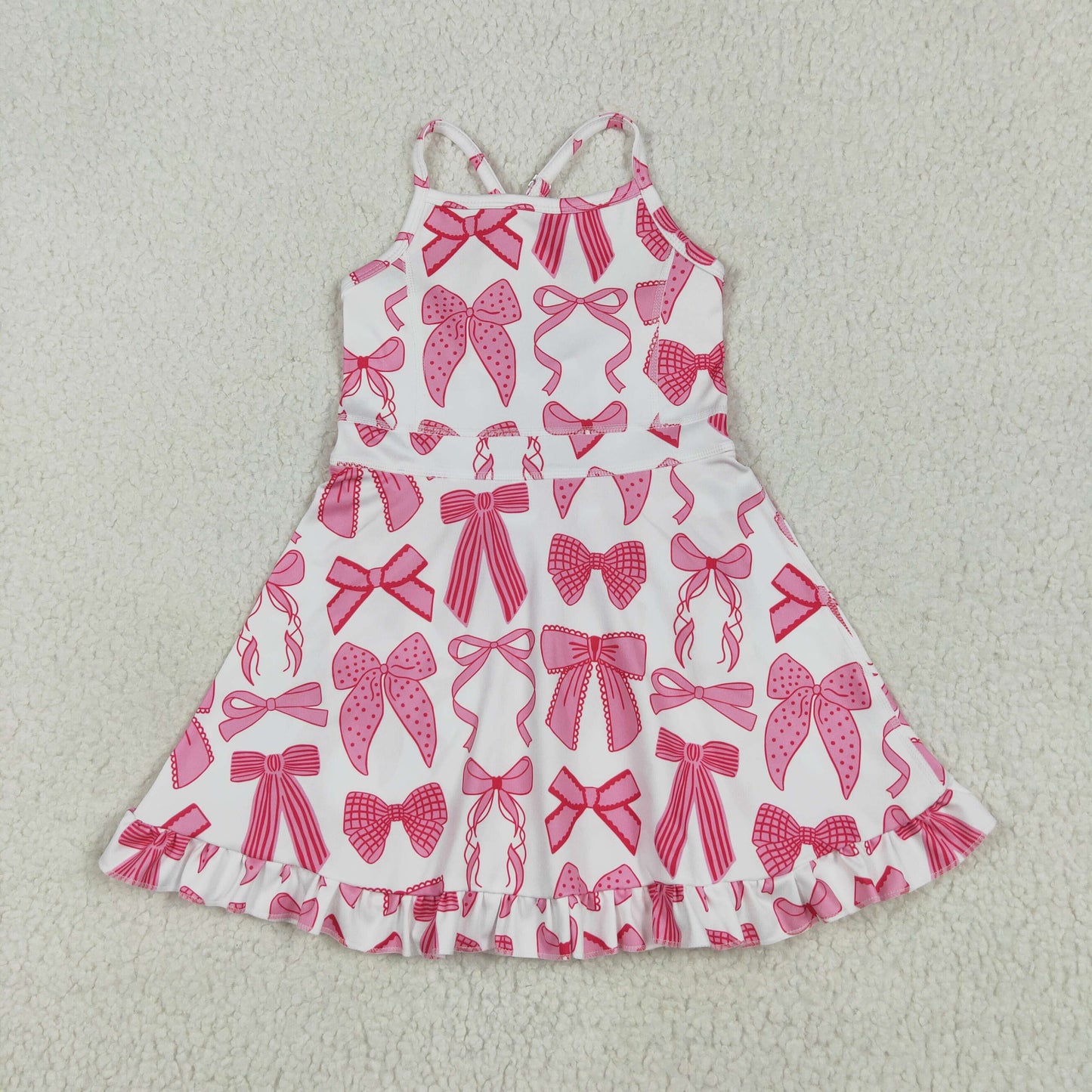 GSD2564  Pink Bows White Ruffle Sleeveless Yoga Dress Girls boutique RTS US Local Warehouse