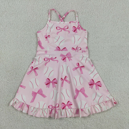 GSD2567 Bows Baseball Rose Red Ruffle Sleeveless Girl Boutique Yoga Dress 202604 RTS