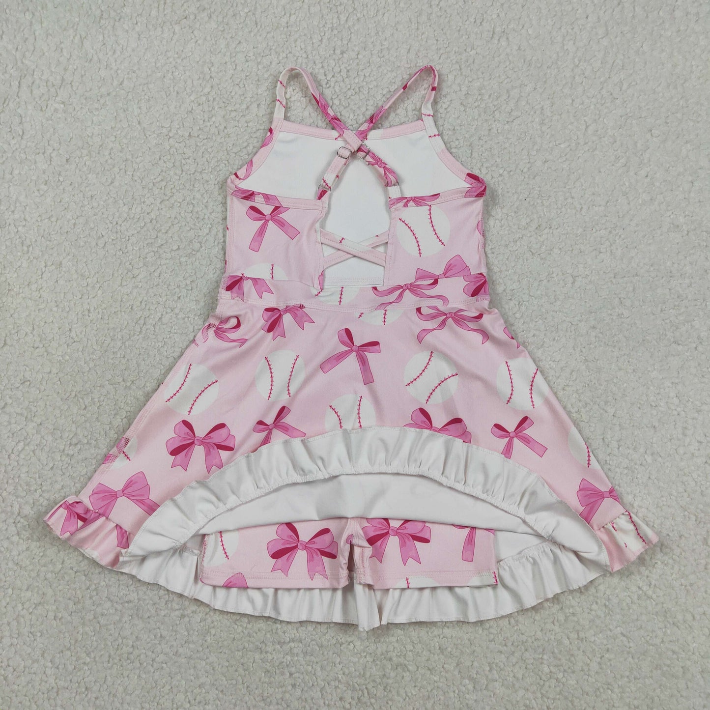 GSD2567 Bows Baseball Rose Red Ruffle Sleeveless Girl Boutique Yoga Dress 202604 RTS