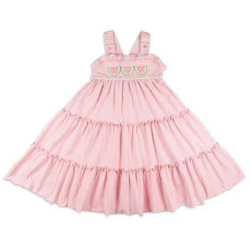 Preorder GSD2576 girls boutique watermelon pink stripe sleeveless dress 202505