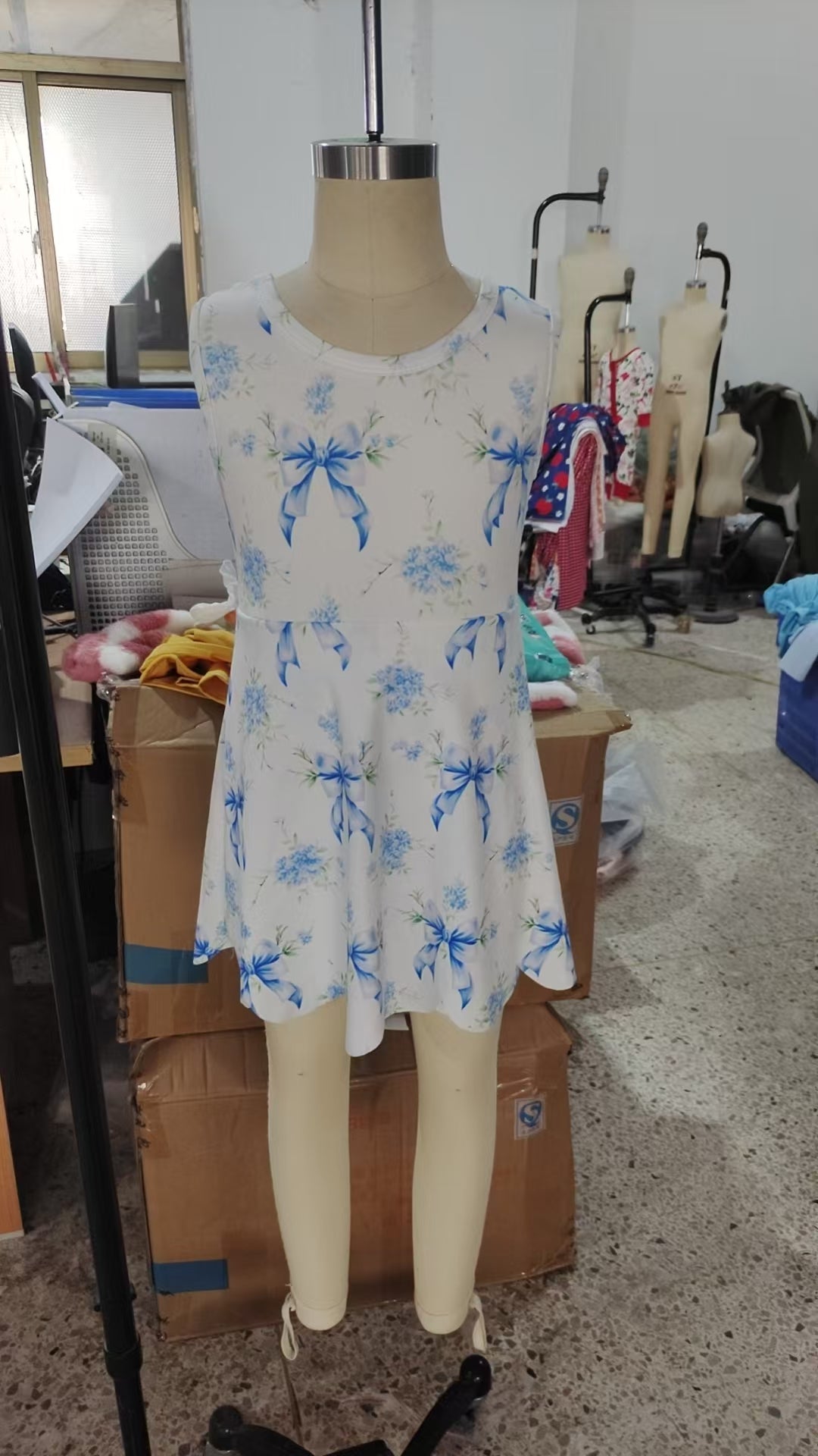 GSD2587 Bows Flower White Ruffle Sleeveless Girl Boutique Yoga Dress 202506 RTS