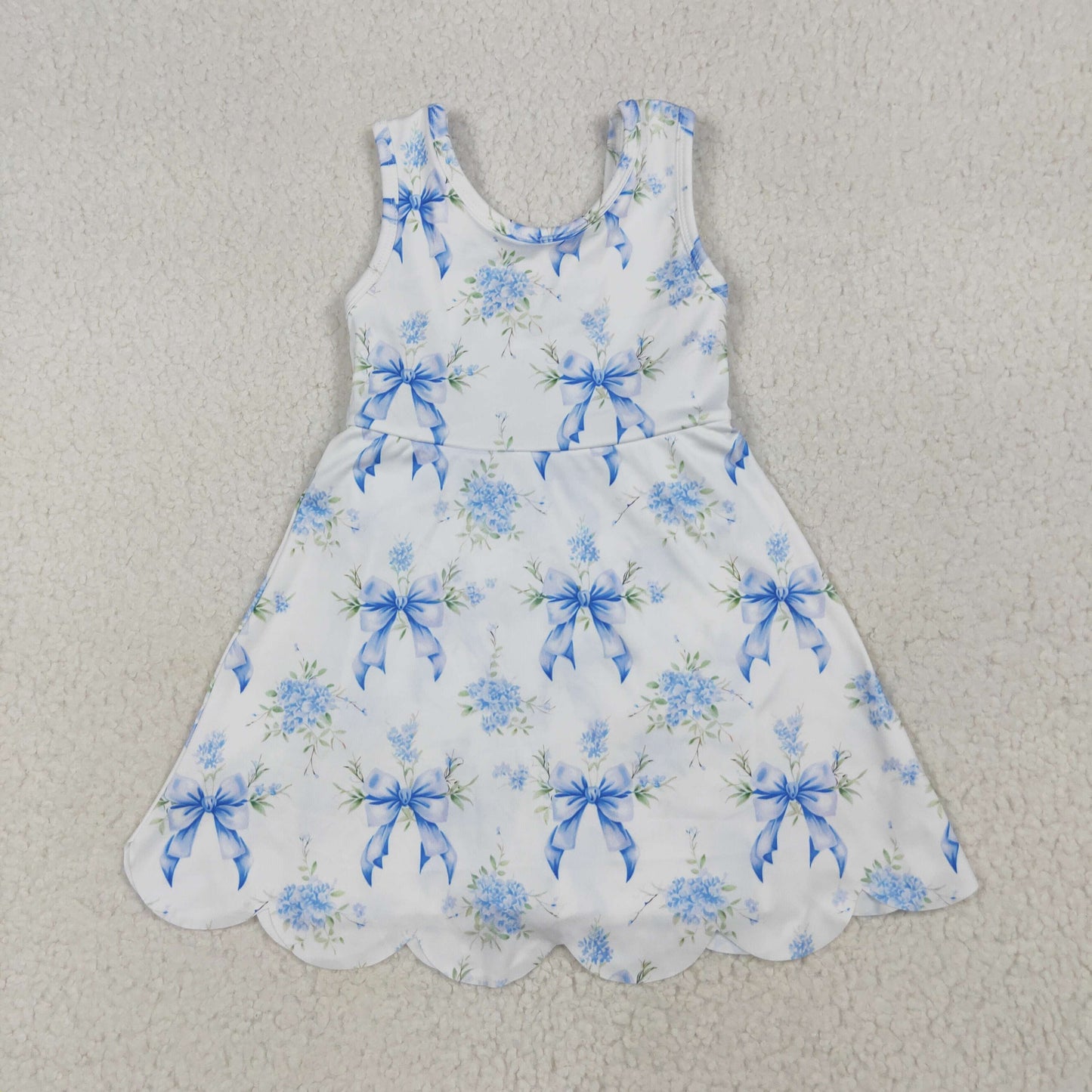 GSD2587 Bows Flower White Ruffle Sleeveless Girl Boutique Yoga Dress 202506 RTS