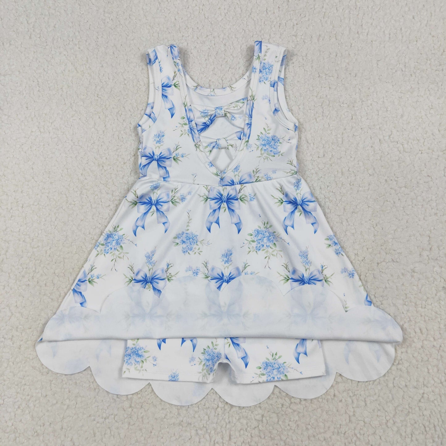 GSD2587 Bows Flower White Ruffle Sleeveless Girl Boutique Yoga Dress 202506 RTS