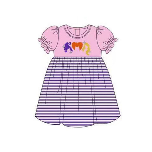 Preorder GSD2611 Striped Pink Purple Short Sleeve Dress Girls Boutique Outfit  202505