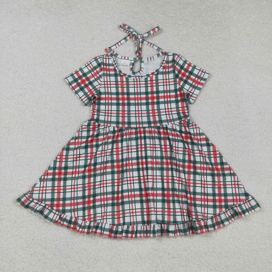 GSD2613 Christmas Red Green Plaid Short Sleeve Dresses for Girls 202508 RTS