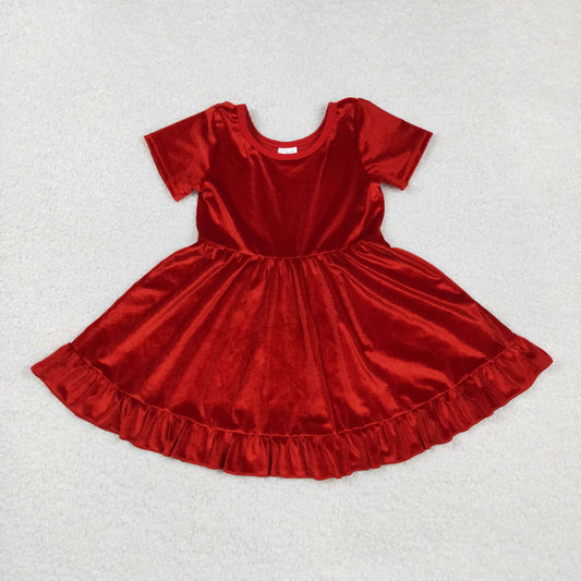 GSD2614 Christmas Red Velvet  Short Sleeve Dresses for Girls 202508 RTS