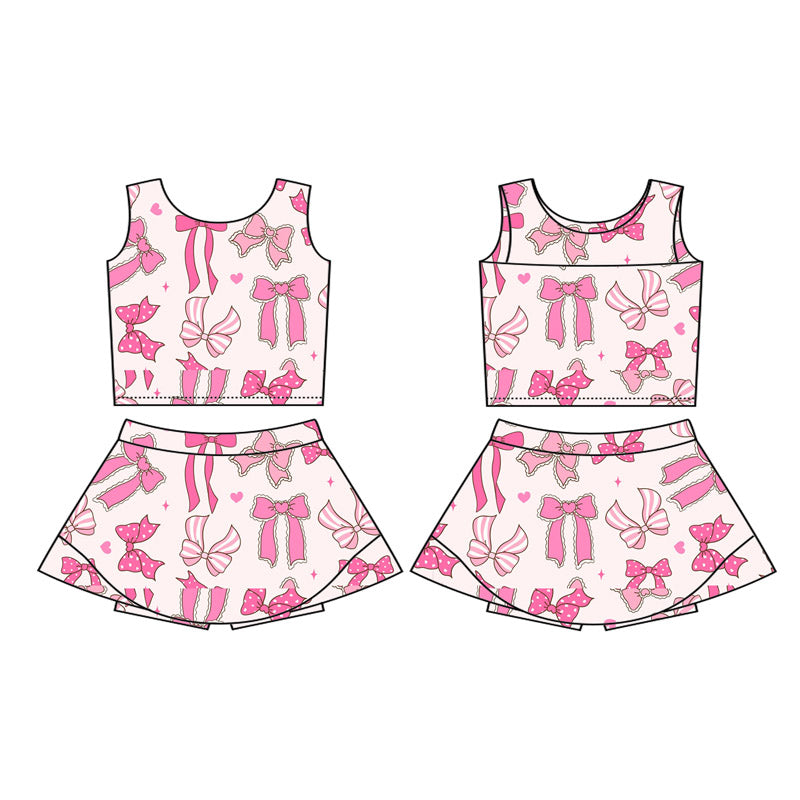 preorder GSD2624 Girls Yoga Clothing  Pink Bows Sleeveless Skirts Sets 202505