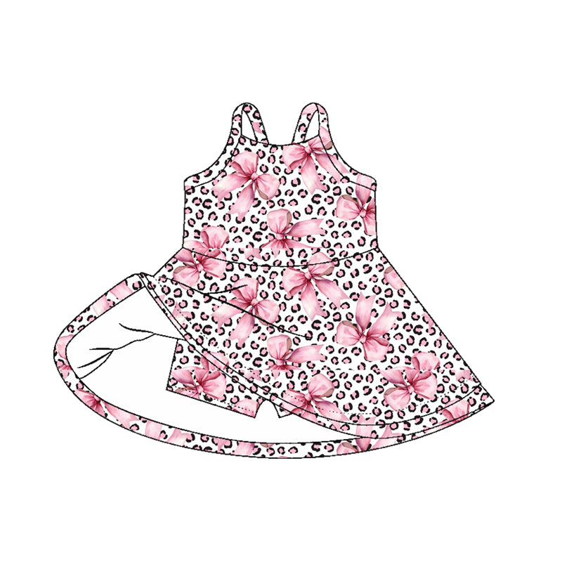 Preorder GSD2648 Girls Boutique Pink Bows Leopard Halter Yoga Dress 202505