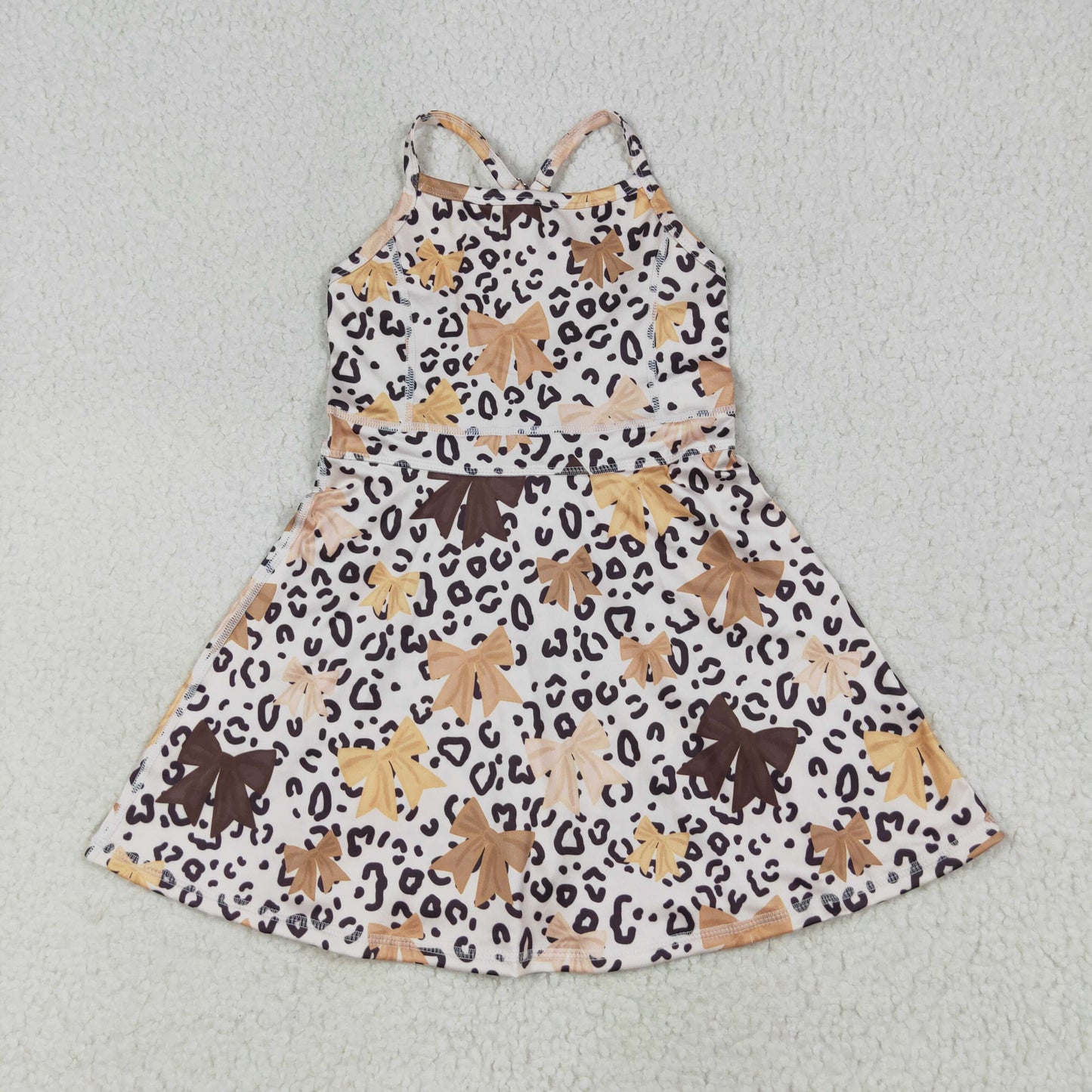 GSD2649 Girls Yoga Clothing Leopard Bows Brown Halter Dresses 202507 TS