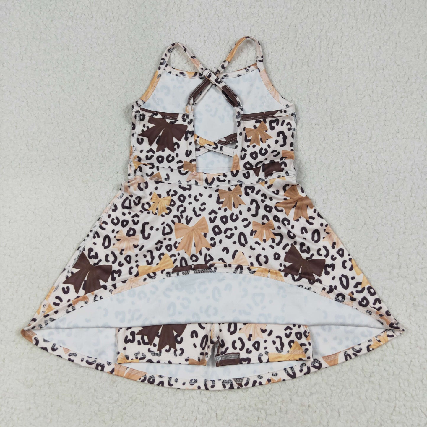 GSD2649 Girls Yoga Clothing Leopard Bows Brown Halter Dresses 202507 TS