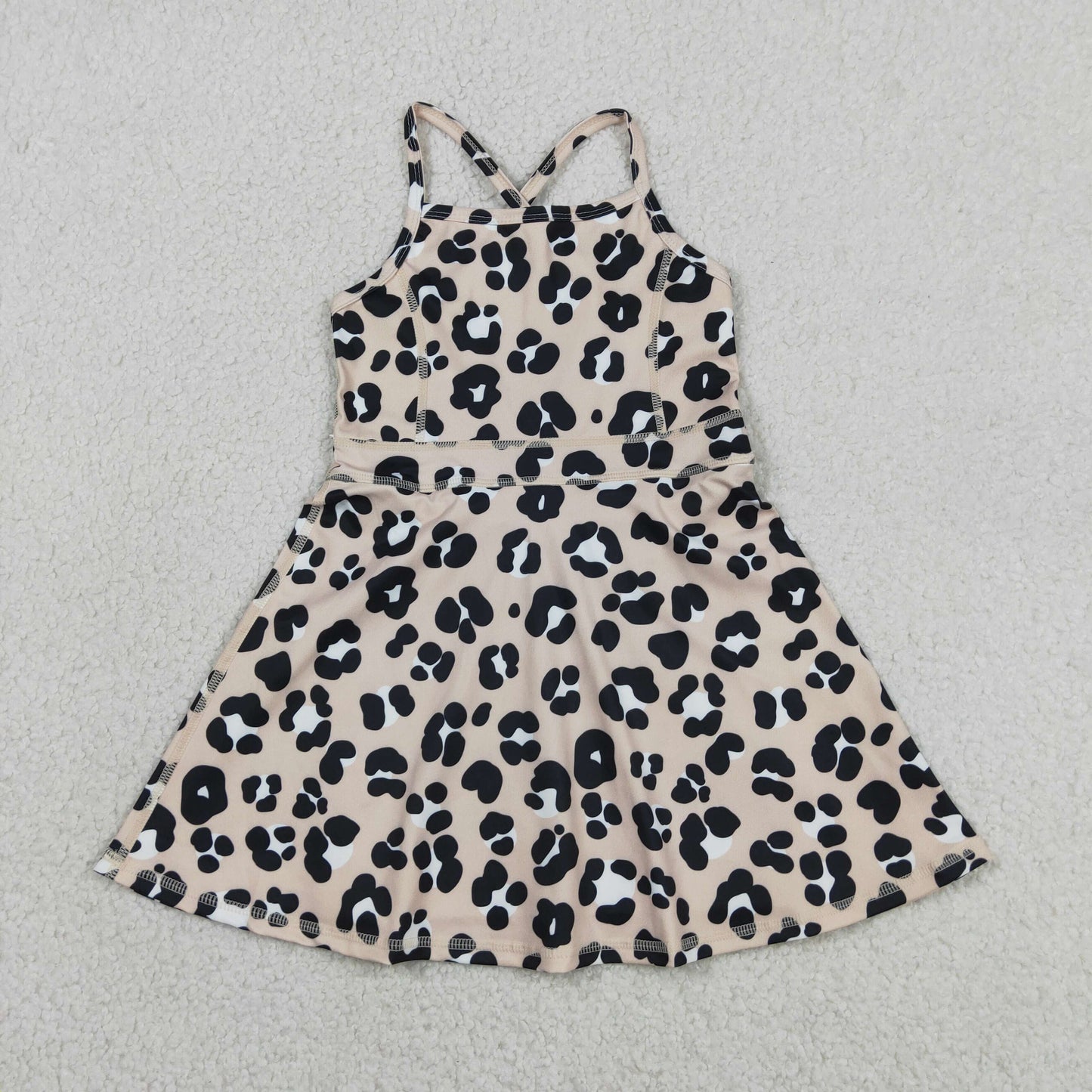 New GSD2650 Leopard Brown Halter Girls Yoga Dress 202605 RTS