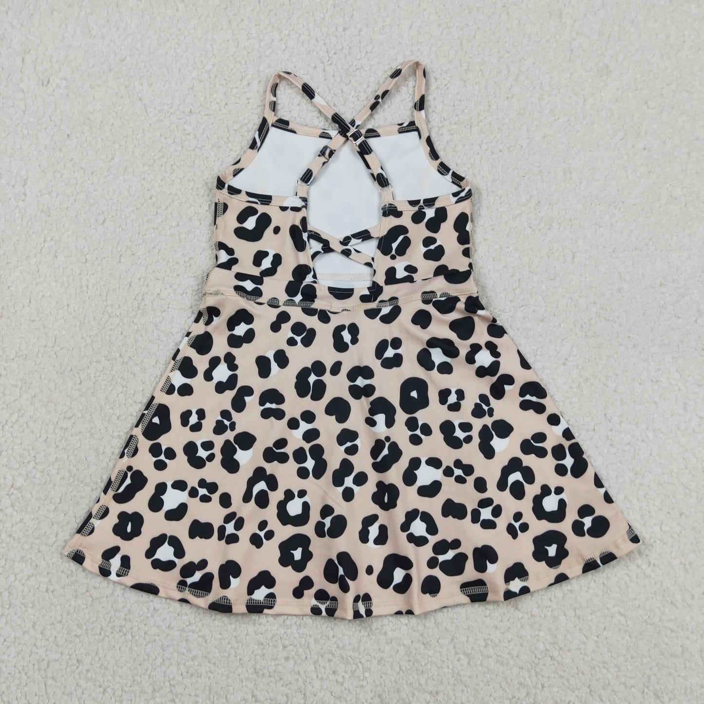 New GSD2650 Leopard Brown Halter Girls Yoga Dress 202605 RTS