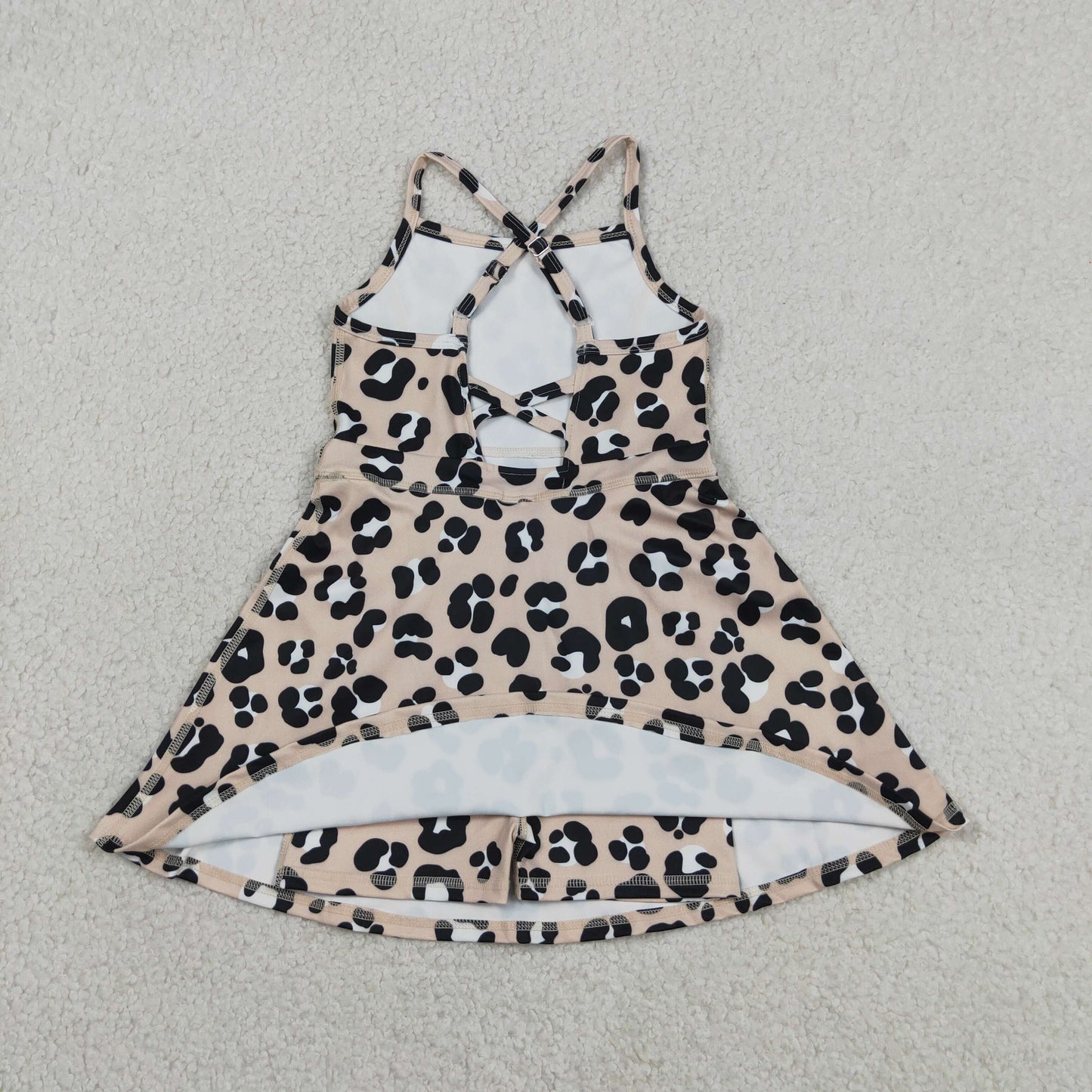 New GSD2650 Leopard Brown Halter Girls Yoga Dress 202605 RTS