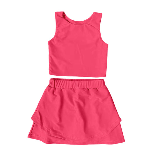 Preorder GSD2657 Girls Yoga Sets Pure Pink Sleeveless Skirts 202506