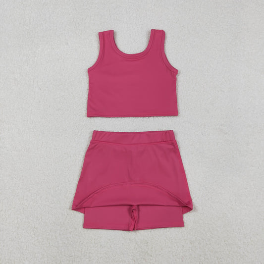 GSD2657 Girls Yoga Sets Pure Pink Sleeveless Skirts 202511 RTS