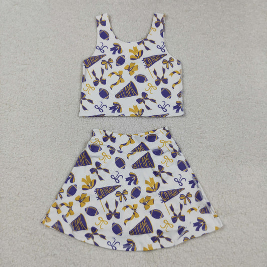 GSD2690  Girls Yoga Sets Go Fight Trumpet Purple Bow Sleeveless Skirts 202508 RTS