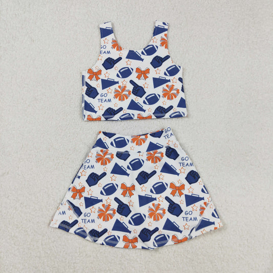 GSD2694 Girls Yoga Sets Go Team Navy Blue Sleeveless Skirts 202508 RTS