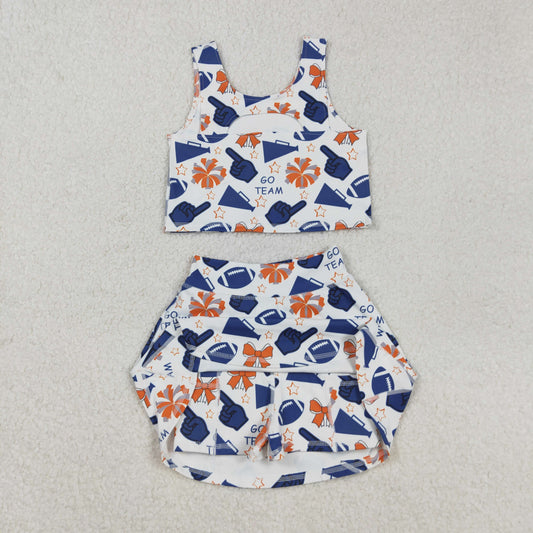 GSD2694 Girls Yoga Sets Go Team Navy Blue Sleeveless Skirts 202508 RTS