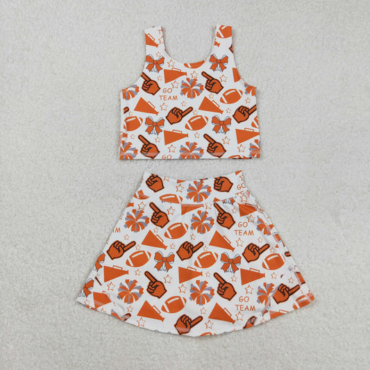 GSD2695 Girls Yoga Sets Go Team Orange Sleeveless Skirts 202508 RTS