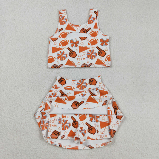 GSD2695 Girls Yoga Sets Go Team Orange Sleeveless Skirts 202508 RTS