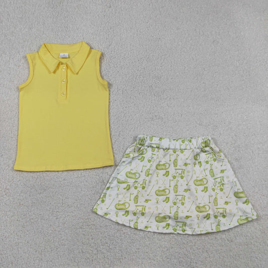 GSD2698 Girls Boutique Yellow Polo Sleeveless Skirts Sets  202605 RTS