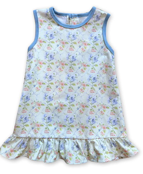 Preorder GSD2703 Girls Boutique Flower Leaf Blue White Ruffle Sleeveless Dress 202506