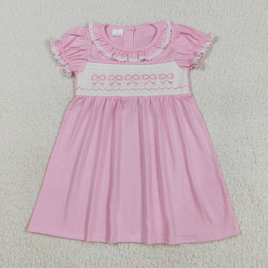 GSD2718 Girls Boutique Smocked Bows Pink Ruffle Short Sleeve Dress 202508 RTS