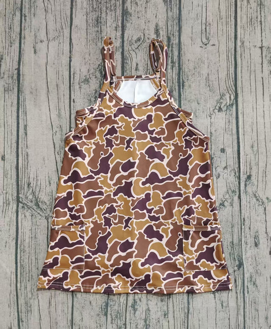 preorder GSD2722 Baby Girls Yellow Brown Camouflage Athletic Yoga Dress 202508