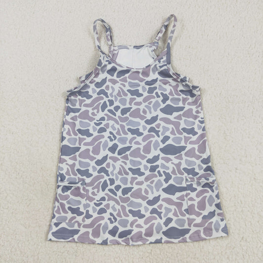 GSD2723 Baby Girls Gray Blue Camouflage Athletic Yoga Dress 202508 RTS