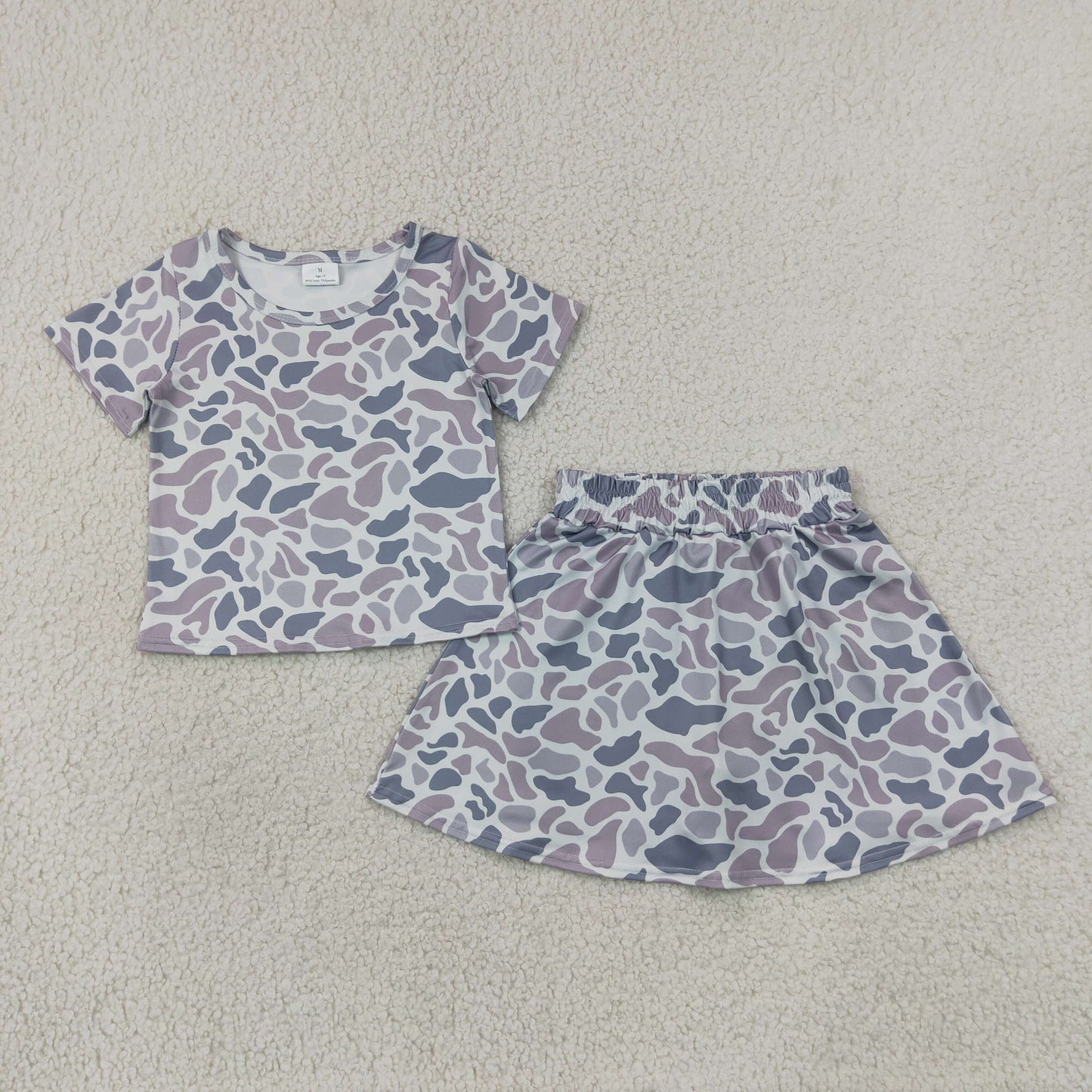 GSD2724 Baby Girls Gray Blue Camouflage Short Sleeve Skirts Sets  202607 RTS