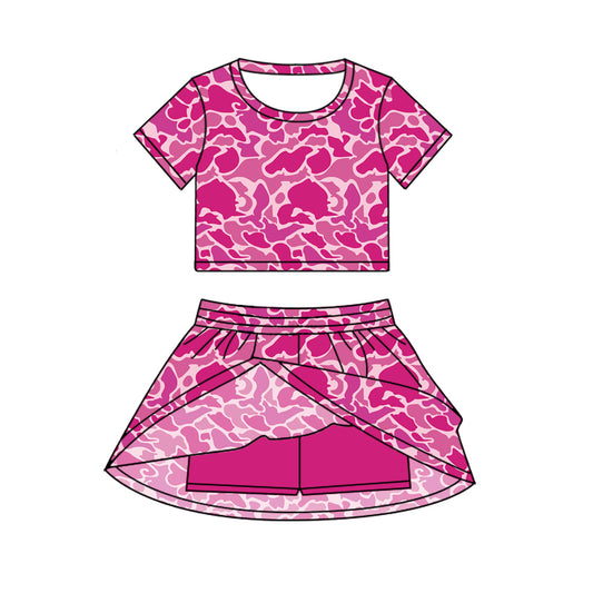 Preorder GSD2730 Baby Girls Rose Red Camouflage Short Sleeve Skirts Sets  202506