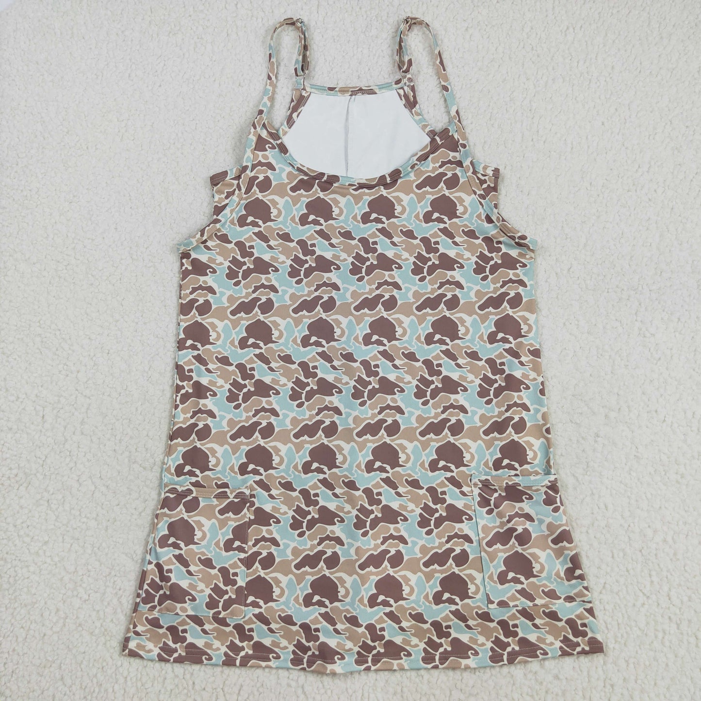 GSD2734 Adult Female Light Brown Green Camouflage Halter Yoga Dress 202508 RTS