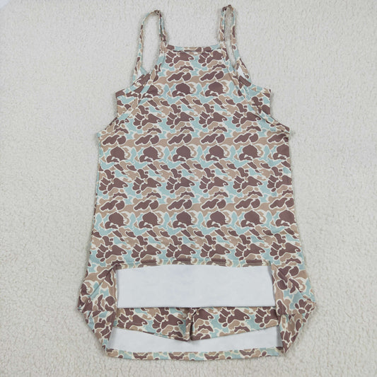 GSD2734 Adult Female Light Brown Green Camouflage Halter Yoga Dress 202508 RTS