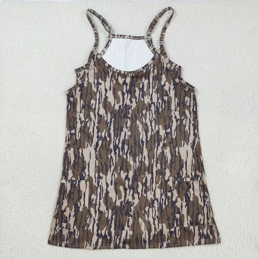 GSD2744 Adult Female Army Green Camouflage Halter Yoga Dress 202508 RTS