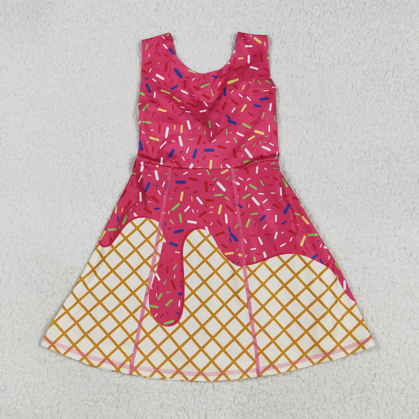 GSD2747 Waffle Ice Cream Rose Red Girls Athletic Yoga Sleeveless Dress 202507 RTS
