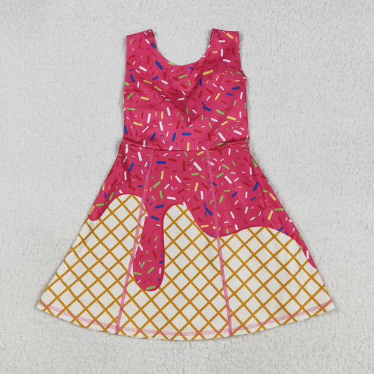 GSD2747 Waffle Ice Cream Rose Red Girls Athletic Yoga Sleeveless Dress 202507 RTS