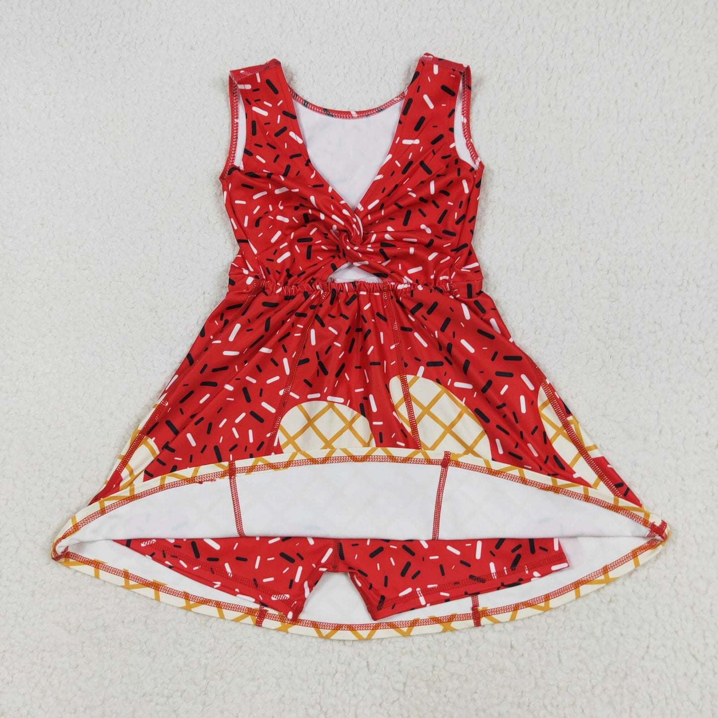 GSD2748 Waffle Ice Cream Red Girls Athletic Yoga Sleeveless Dress 202507 RTS