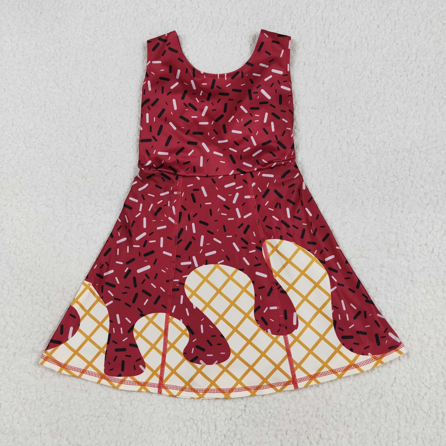 GSD2749 Waffle Ice Cream Dark Red Girls Athletic Yoga Sleeveless Dress 202507 RTS