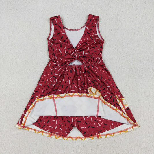 GSD2749 Waffle Ice Cream Dark Red Girls Athletic Yoga Sleeveless Dress 202507 RTS
