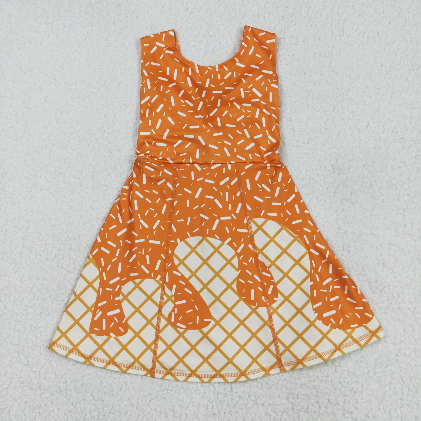 GSD2750 Waffle Ice Cream Orange Girls Athletic Yoga Sleeveless Dress 202507 RTS