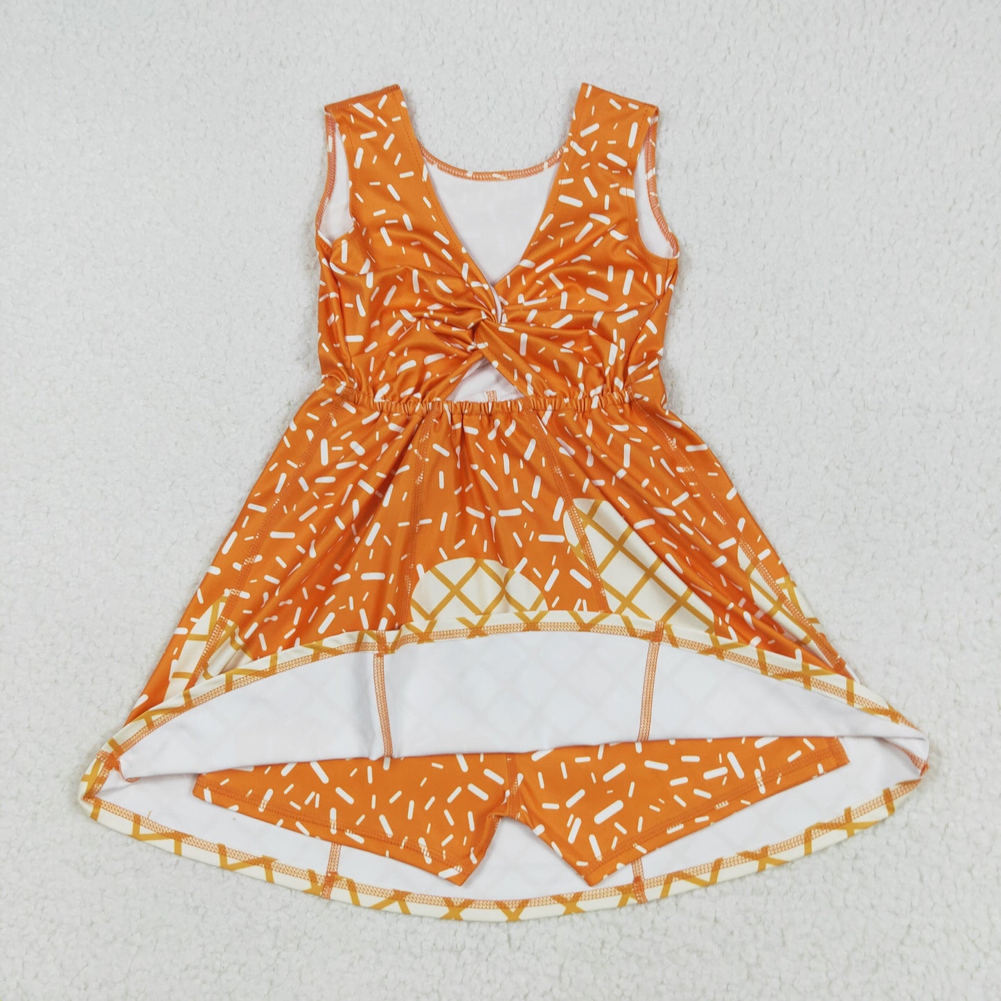 GSD2750 Waffle Ice Cream Orange Girls Athletic Yoga Sleeveless Dress 202507 RTS