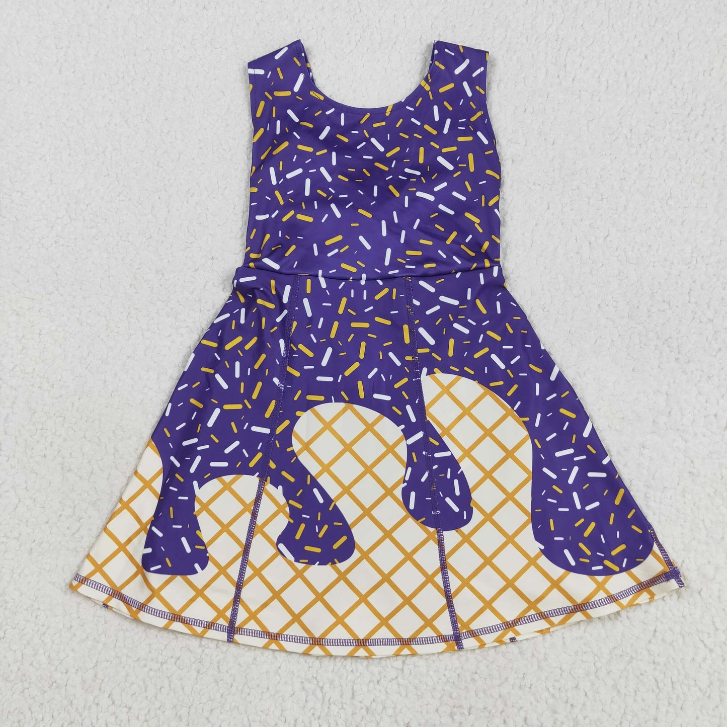 GSD2752 Waffle Ice Cream Purple Girls Athletic Yoga Sleeveless Dress 202507 RTS