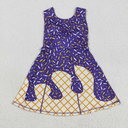 GSD2752 Waffle Ice Cream Purple Girls Athletic Yoga Sleeveless Dress 202507 RTS