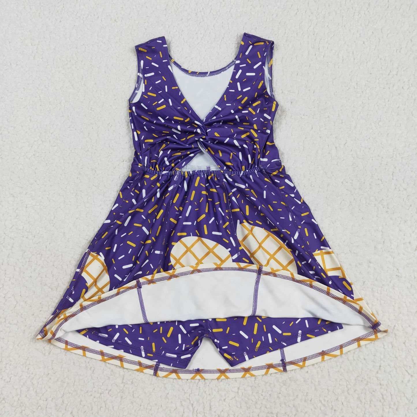 GSD2752 Waffle Ice Cream Purple Girls Athletic Yoga Sleeveless Dress 202507 RTS