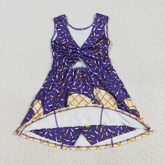 GSD2752 Waffle Ice Cream Purple Girls Athletic Yoga Sleeveless Dress 202507 RTS
