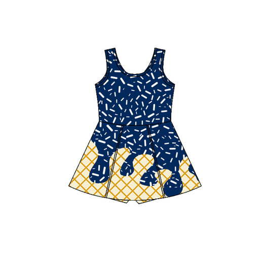 preorder GSD2753 Blue White Waffle Ice Cream Girls Athletic Yoga Sleeveless Dress 202507