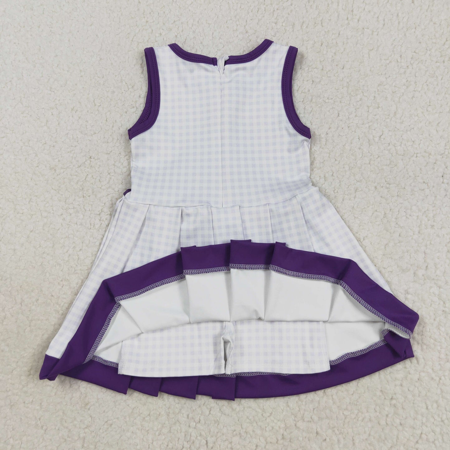 GSD2758 Purple Plaid Tunic Pleated Sleeveless Dress Girls Athletic Yoga Dress 202508 RTS